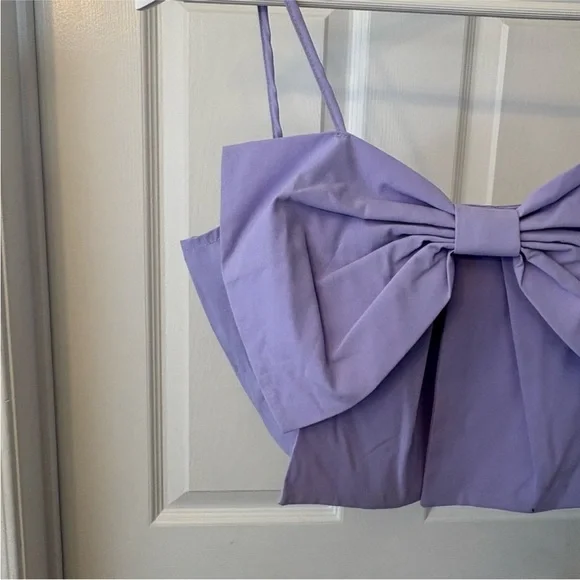 Lavender Purple Bow Crop Top Sleeveless Smocked Size 6 - Picture 5 of 14